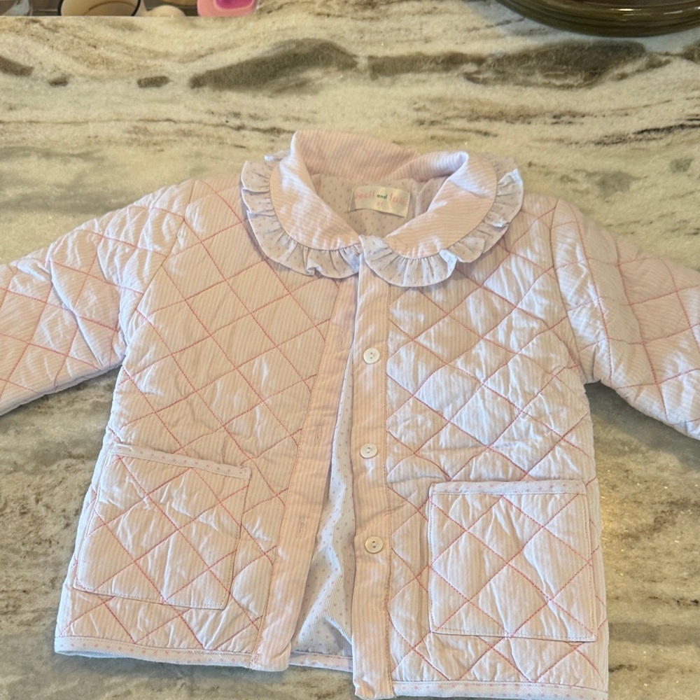 Cecil and Lou Pink Quilted Baby Jacket with Ruffle Collar 2t